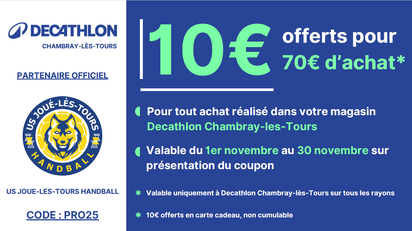 🛍️ 🎁 Offre exclusive Decathlon Chambray-les-Tours pour les licenciés USJ Handball !