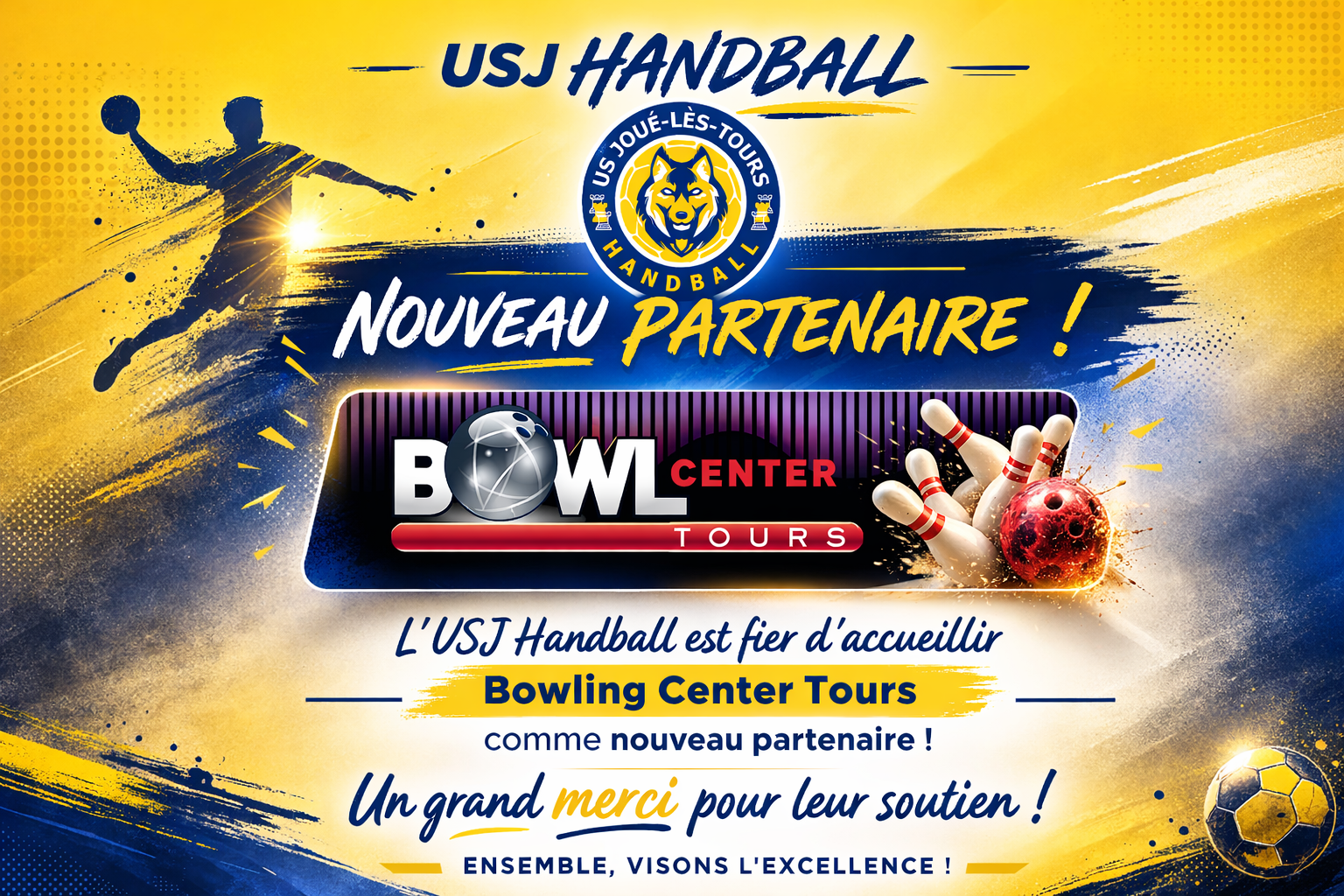 🤝 Nouveau partenaire : BowlingCenter Tours rejoint l’aventure USJ Handball !